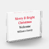 明るいメリークリスマスは家族の名前を歓迎の喜びを追加 フォトブロック (左)