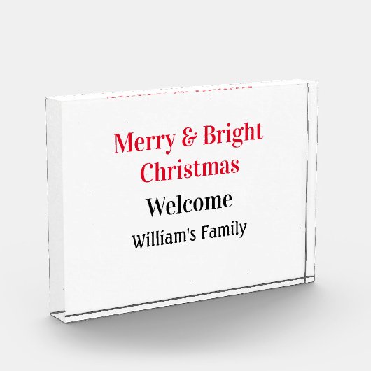 明るいメリークリスマスは家族の名前を歓迎の喜びを追加 フォトブロック (左)