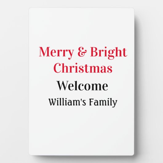 明るいメリークリスマスは家族の名前を歓迎の喜びを追加 フォトプラーク (正面)