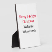 明るいメリークリスマスは家族の名前を歓迎の喜びを追加 フォトプラーク (側面)