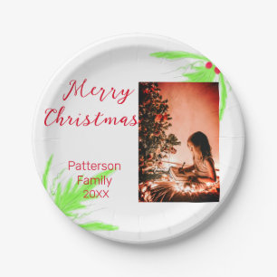 明るいメリークリスマスは家族の名前を歓迎の喜びを追加 ペーパープレート