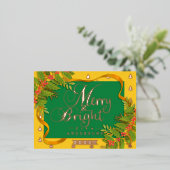 明るいメリークリスマスイエローグリーン 箔シーズンポストカード (立ち正面)