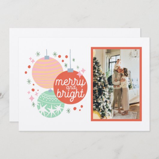 明るいメリークリスマスオーナメントのフォトカード シーズンカード (正面/裏面)