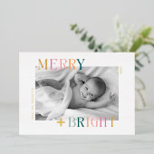 明るいメリークリスマスカラフル写真 箔シーズンカード (立ち正面)