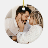 明るいメリークリスマスグリーンリース写真 セラミックオーナメント (裏面)