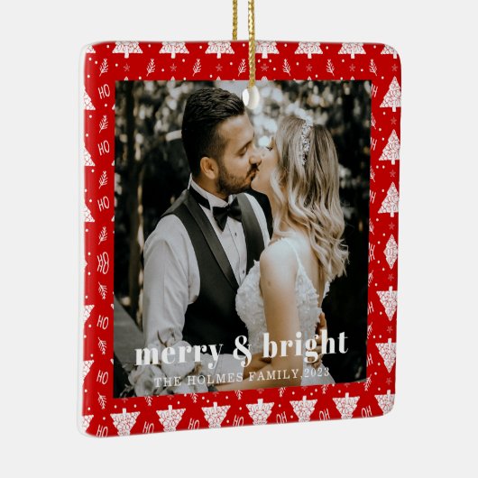 明るいメリークリスマスツリーカップルの写真は赤 セラミックオーナメント (右)