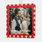 明るいメリークリスマスツリーカップルの写真は赤 セラミックオーナメント (左)