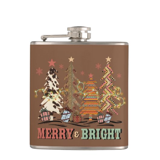 明るいメリークリスマスツリーズボホウェスタン フラスク (正面)