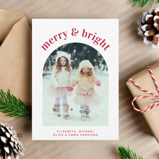 明るいメリークリスマスファミリーアーチ写真 シーズンカード