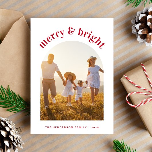 明るいメリークリスマスファミリーアーチ写真 シーズンカード