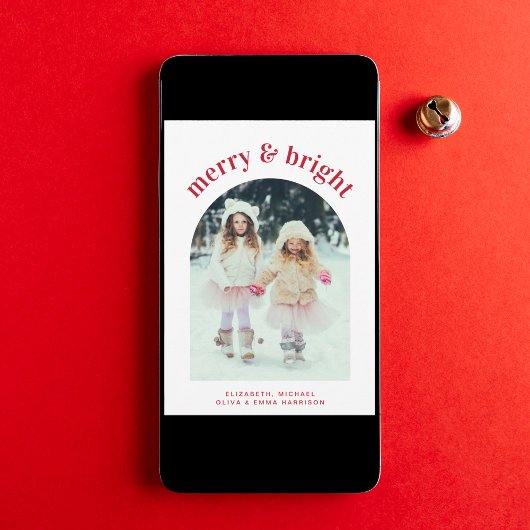 明るいメリークリスマスファミリーアーチ写真 シーズンカード