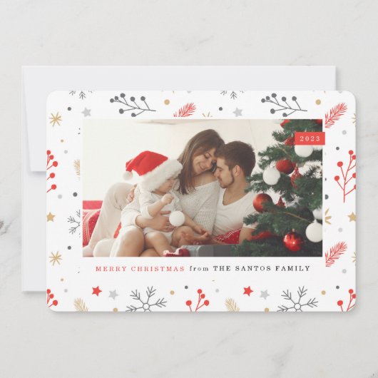 明るいメリークリスマスフォトクリスマスの要素 シーズンカード (正面)