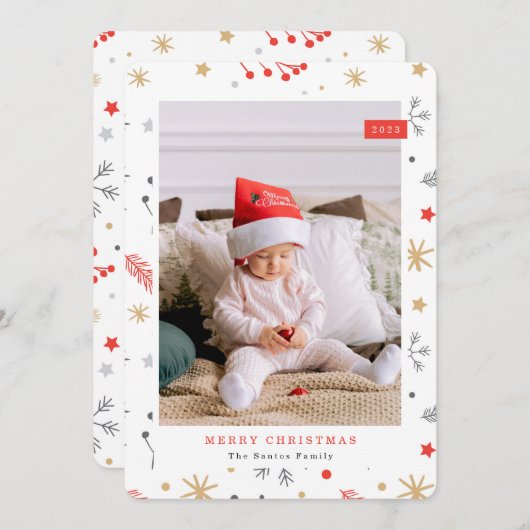明るいメリークリスマスフォトクリスマスエレメントHo シーズンカード (正面/裏面)