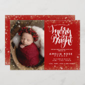 明るいメリークリスマスベビーフォトスノーフレーク誕生 案内状 (正面/裏面)
