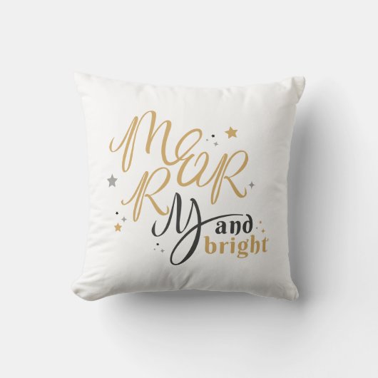 明るいメリークリスマスホリデーママ金ゴールド クッション (正面)