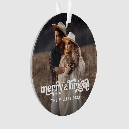 明るいメリークリスマスモダンカップルの写真 オーナメント (正面)