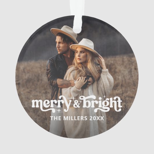 明るいメリークリスマスモダンカップルの写真 オーナメント (裏面)
