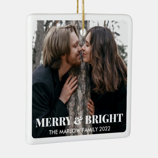 明るいメリークリスマスモダンカップルの写真 セラミックオーナメント (右)
