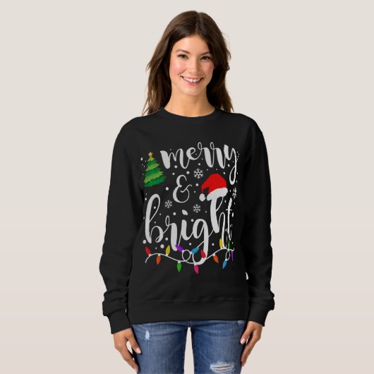 明るいメリークリスマスライトおもしろいファミリーChr スウェットシャツ (正面フル)