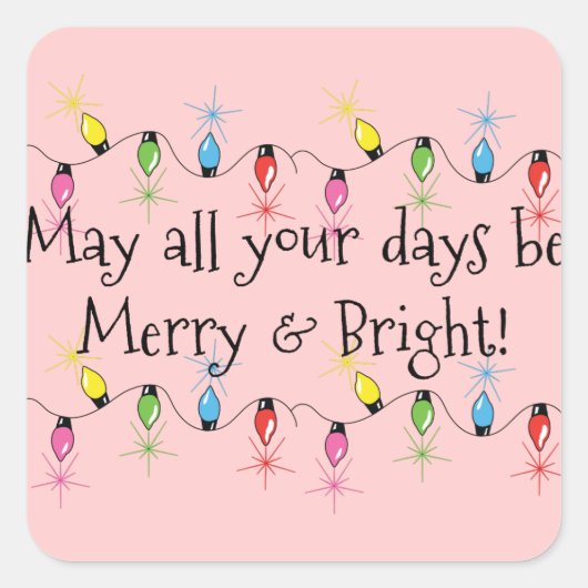 明るいメリークリスマスライトのステッカー スクエアシール (正面)