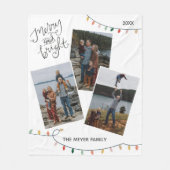 明るいメリークリスマスライトの写真3枚 フリースブランケット (正面)