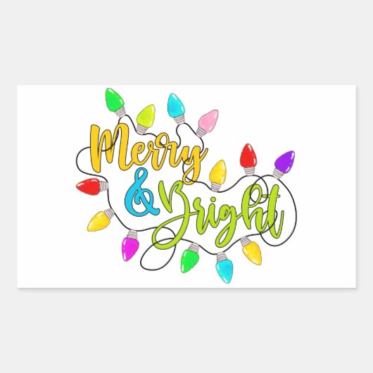 明るいメリークリスマスライト長方形ステッカー 長方形シール (正面)