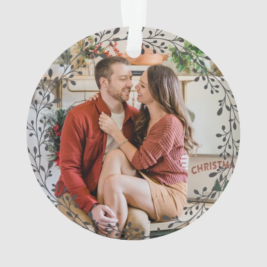 明るいメリークリスマスリースの家族の写真 オーナメント (裏面)