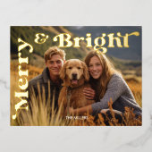 明るいメリークリスマスレトロタイポグラフィ写真 箔シーズンポストカード (正面)