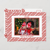 明るいメリークリスマス写真キャンディケインレッド白 シーズンポストカード (正面/裏面)