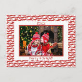 明るいメリークリスマス写真キャンディケインレッド白 シーズンポストカード (正面)