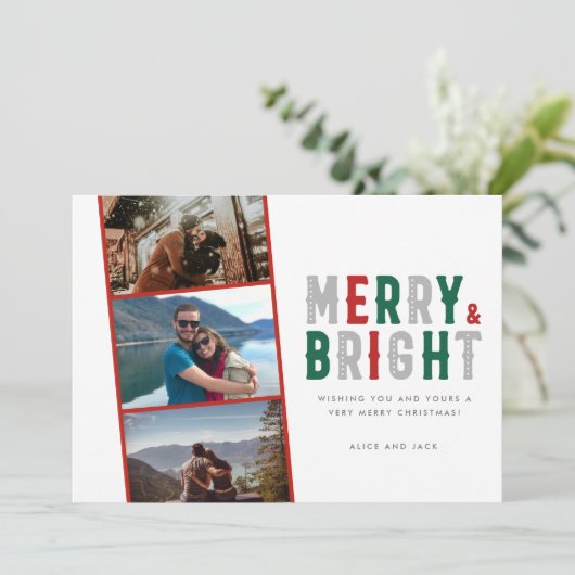 明るいメリークリスマス写真新婚カップル シーズンカード (スタンド正面)