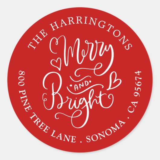 明るいメリークリスマス名差出人住所ラベル ラウンドシール (正面)