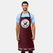 明るいメリークリスマス鹿〔雄ジカの〕枝角バッファローチェック エプロン (着用した状態)