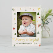 明るいメリークリスマス・パイン・スターズのカスタム写真 箔シーズンカード (立ち正面)