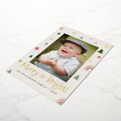 明るいメリークリスマス・パイン・スターズのカスタム写真 箔シーズンカード (回転した状態)