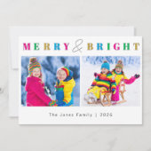 明るいメリークリスマス モダンな家族写真のクリスマスカード 2枚の写真入り シーズンカード (正面)