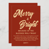 明るいメリークリスマス・金ゴールド・ベージュ・スクリプト赤 シーズンカード (正面/裏面)