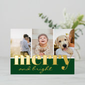 明るいメリーグスタイリッシュリーン3枚の写真クリスマス 箔シーズンカード (立ち正面)