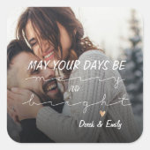 明るいメリースクリプかわいらしト写真ハッピーホリデー スクエアシール (正面)