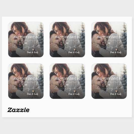 明るいメリースクリプかわいらしト写真ハッピーホリデー スクエアシール (シート)