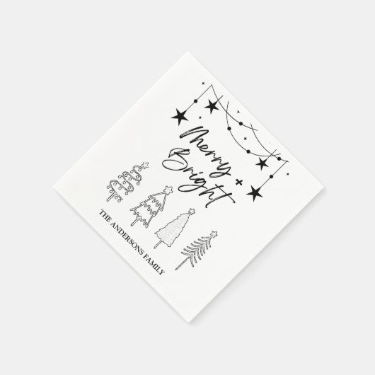 明るいメリースクリプエレガントトの松の木クリスマス スタンダードカクテルナプキン (角)