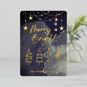 明るいメリースクリプエレガントトの松の木クリスマス 箔シーズンカード (立ち正面)