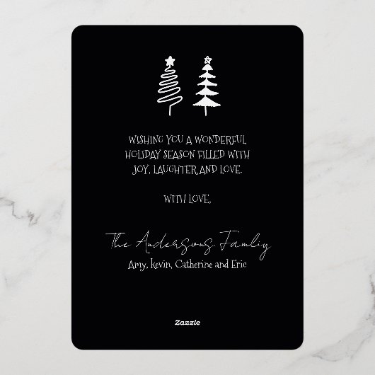 明るいメリースクリプエレガントトの松の木クリスマス 箔シーズンカード (裏面)