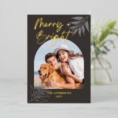 明るいメリースクリプエレガントトアーチ4写真クリスマス 箔シーズンカード (立ち正面)