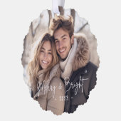 明るいメリースクリプトのフォトライト緑 オーナメントカード (左)