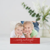 明るいメリースクリプモダントのクリスマスフォトカード シーズンポストカード (スタンド正面)