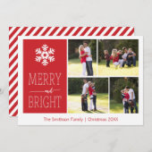 明るいメリースノーフレークのクリスマス4フォトカード シーズンカード (正面/裏面)