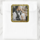 明るいメリースモダンクリスマのカップル写真 スクエアシール (バッグ)