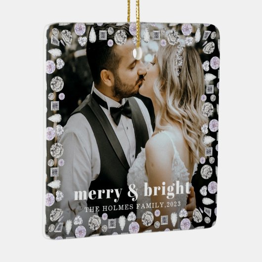 明るいメリースモダンクリスマのカップル写真 セラミックオーナメント (右)