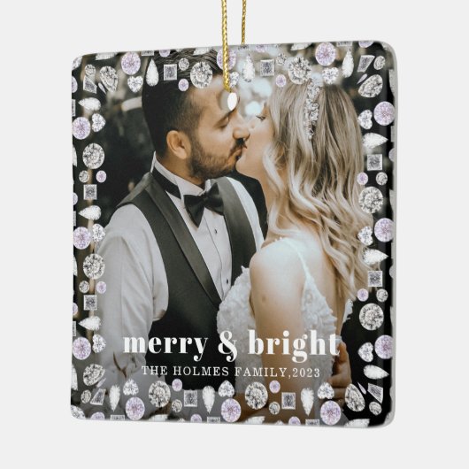 明るいメリースモダンクリスマのカップル写真 セラミックオーナメント (左)